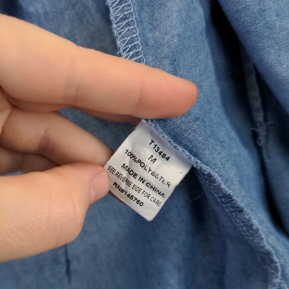 I Joah Denim Button Up Womens Medium Long Sleeve Blue Faux Pocket Polyester - Picture 9 of 12